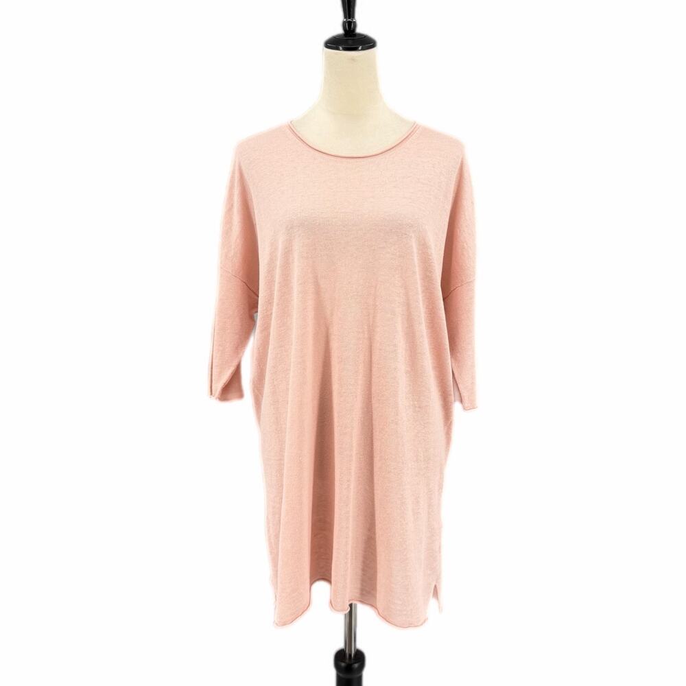 Eileen Fisher Light Pink Cotton Linen Oversized Relaxed Cottagecore Tunic Tee